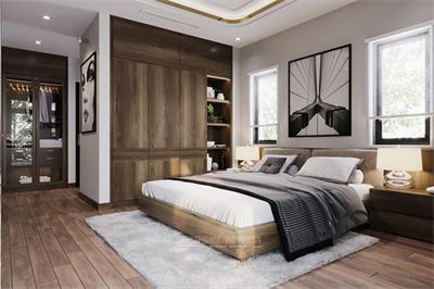 Mẫu thiết kế giường ngủ gỗ biệt thự Louis City hiện đại